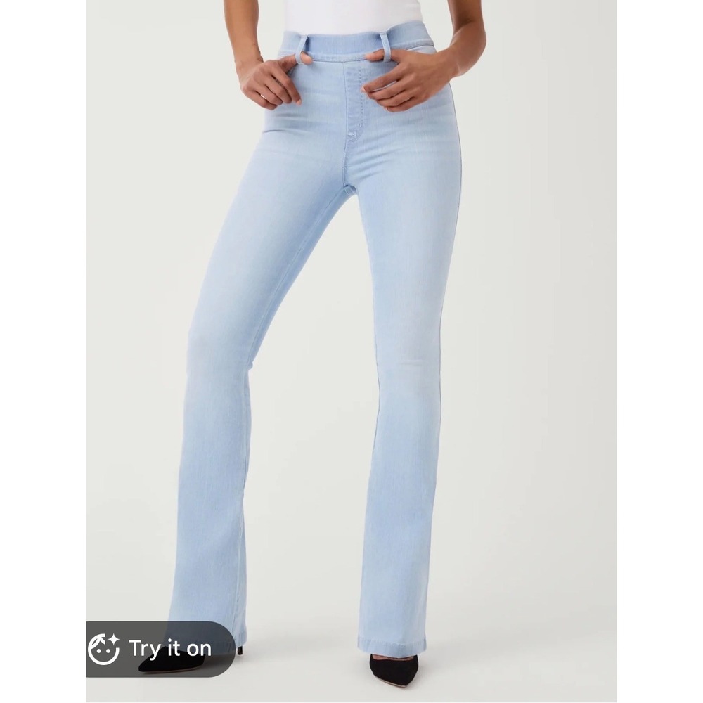 Spanx Flare Jeans Light Wash High Rise Pull On Stretch Denim Large